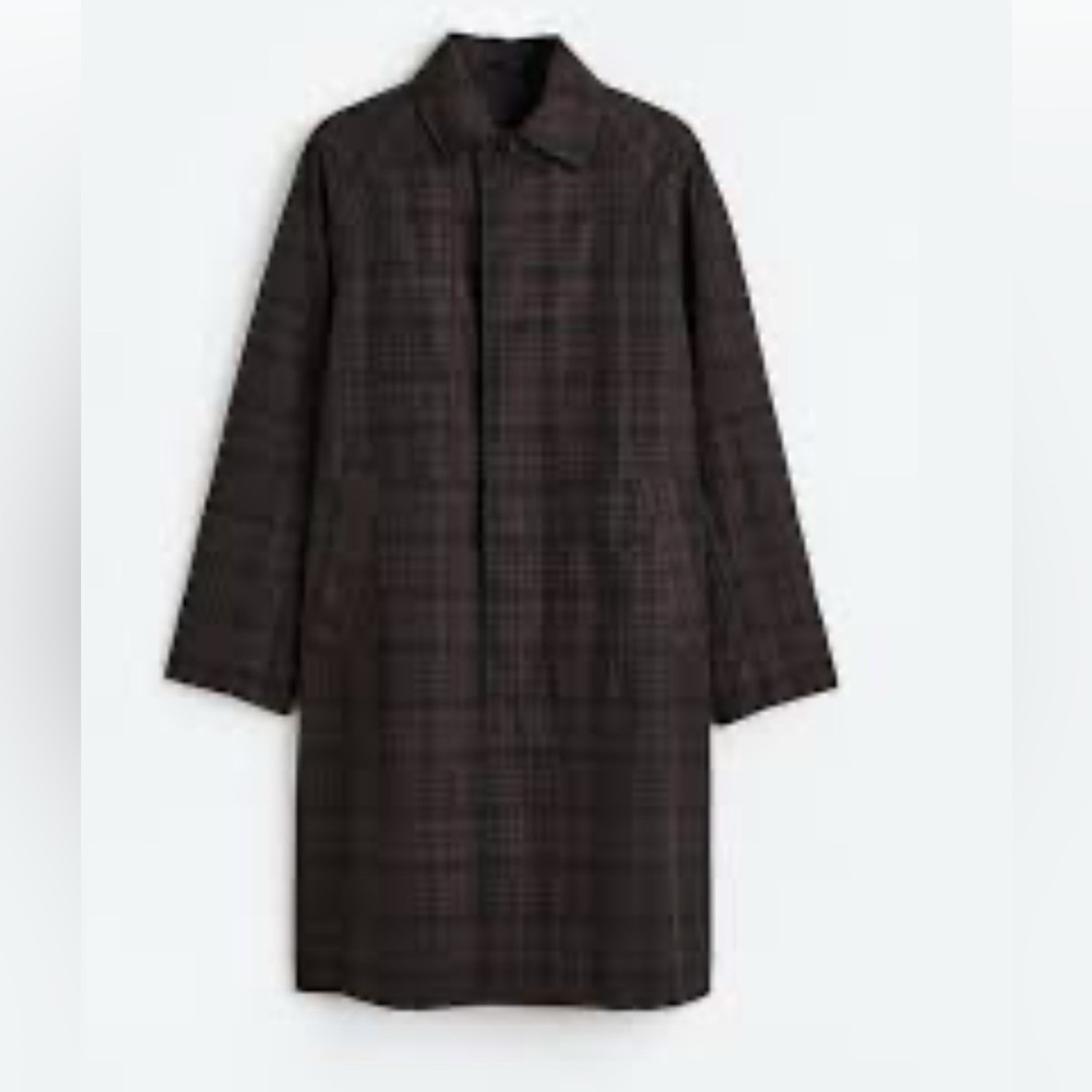H&M Dark Brown Checkered Trench Coat